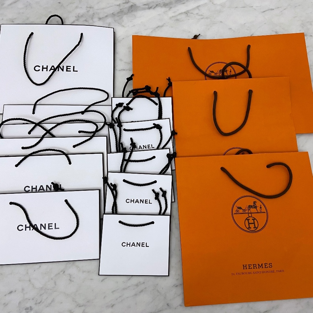Authentic Chanel + Hermes Shopping Bag Bundle Lot - 14 Total - Luxury Designer